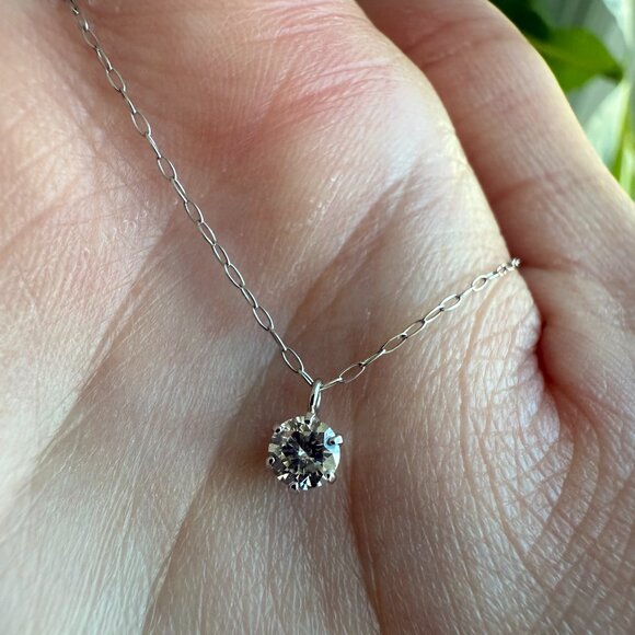 18K White Gold .2CT Diamond Solitaire Pendant Necklace 15.8" Natural Round Stone - Picture 5 of 11